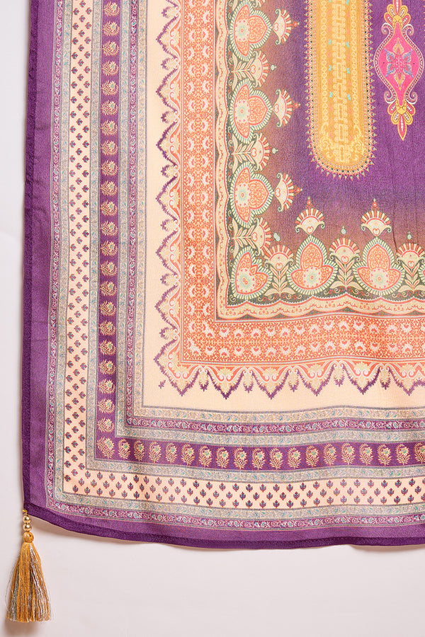 Purple Viscose Rayon Embroidered Kurta Trouser With Dupatta  HPKSKD2805