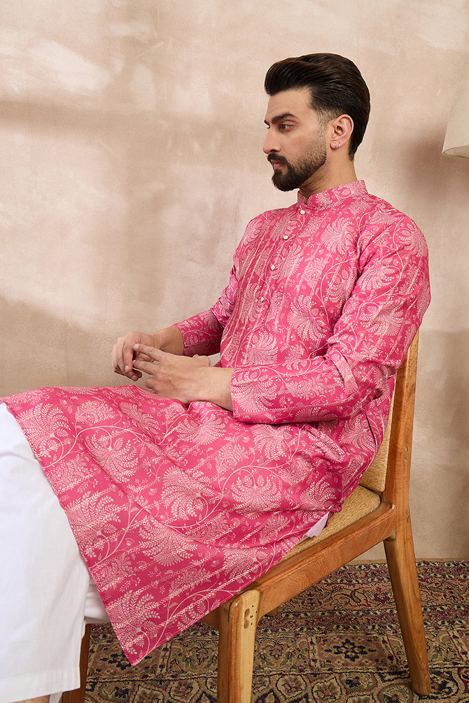 Pink Silk Blend Floral Printed Straight Kurta MKU1972
