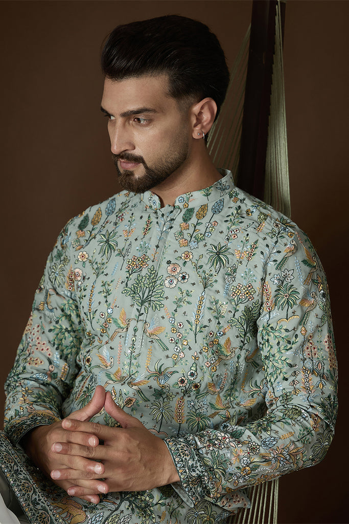 Sea Green Georgette Solid Embroidered Kurta With Trouser MKSET2729