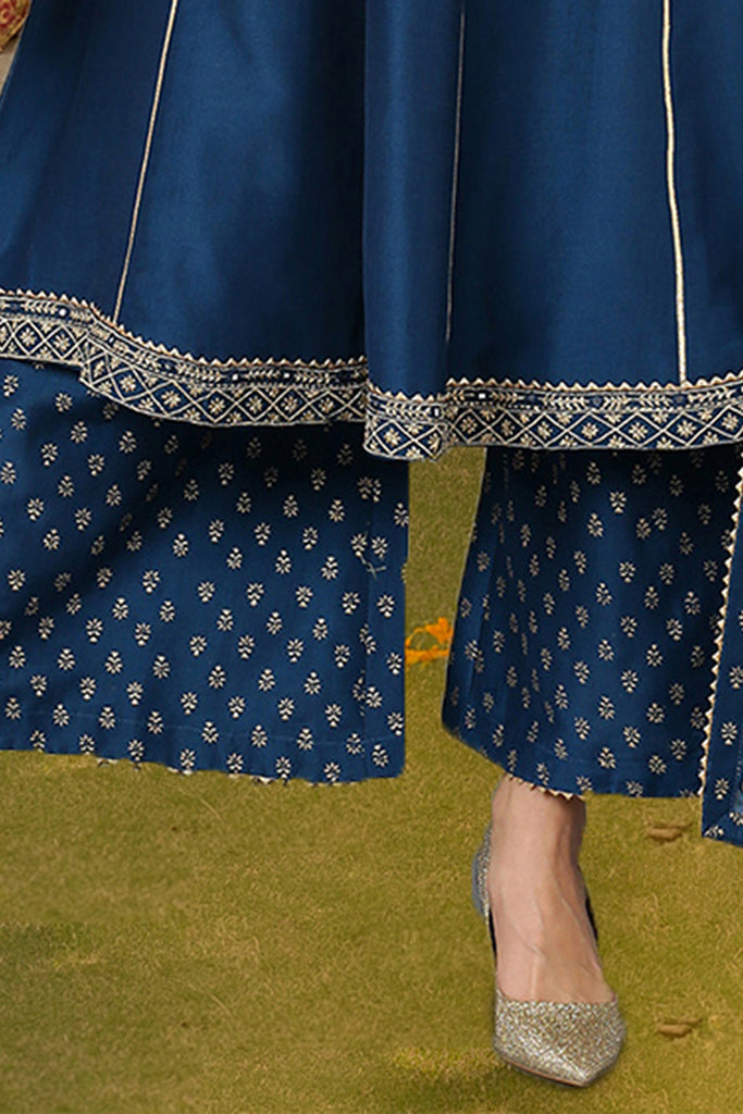 Teal Silk Blend Ethnic Motifs Anarkali Suit Set PKSKD1930