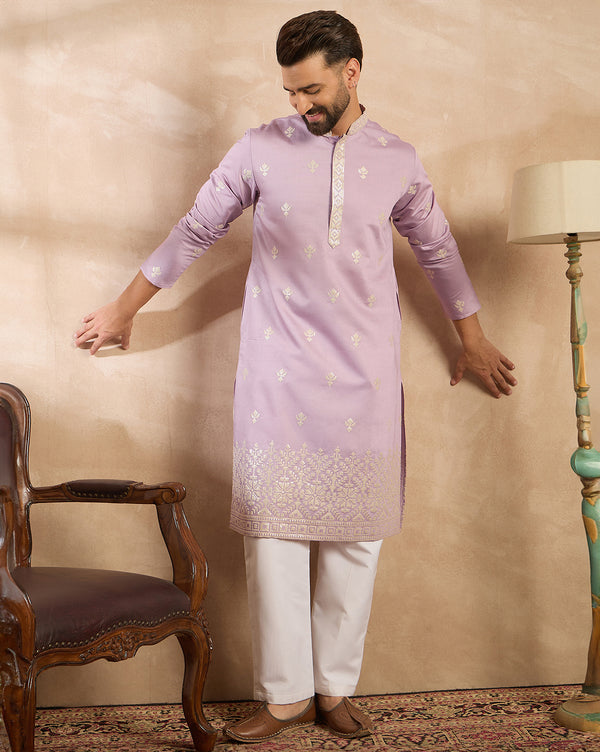 Lavender Polyester Solid Embroidered Straight Kurta MKU1753