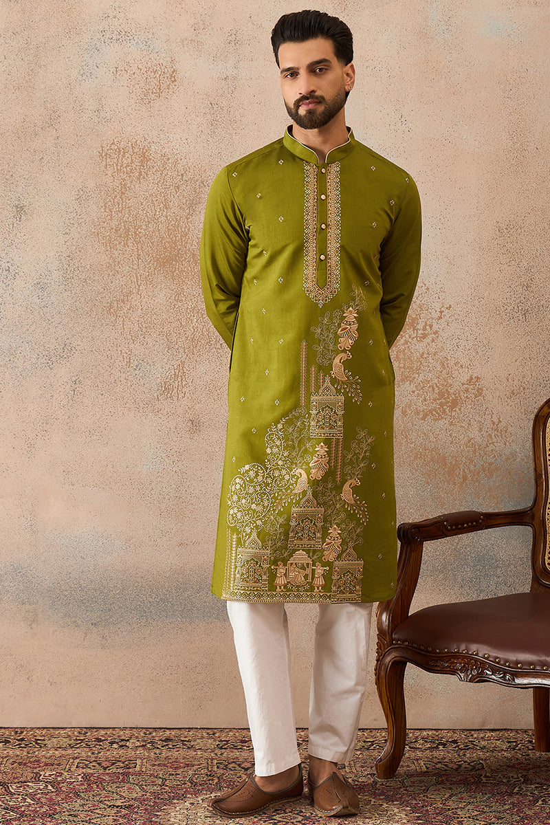 Green Viscose Rayon Solid Emboidered Straight Kurta MKU2208
