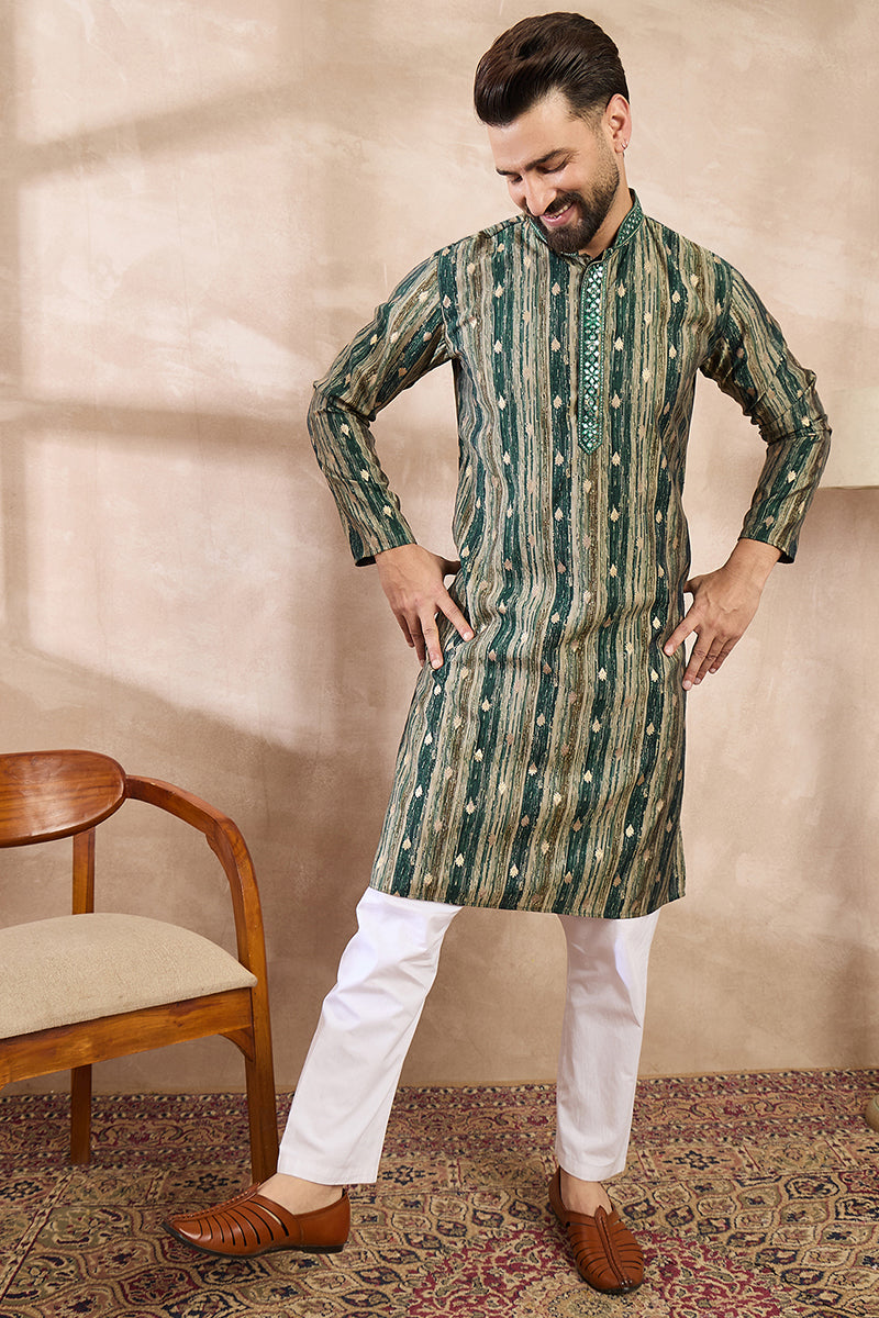 Green Silk Blend Abstract Printed Straight Kurta With Trouser MKSET2007