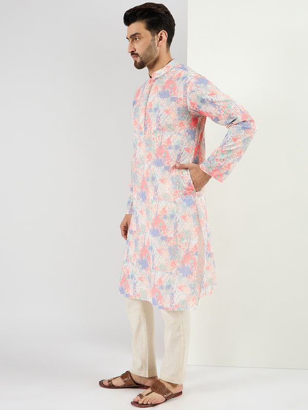 Off White Viscose Rayon Abstract Embroidered Straight Kurta With Pant Set MKSET1082