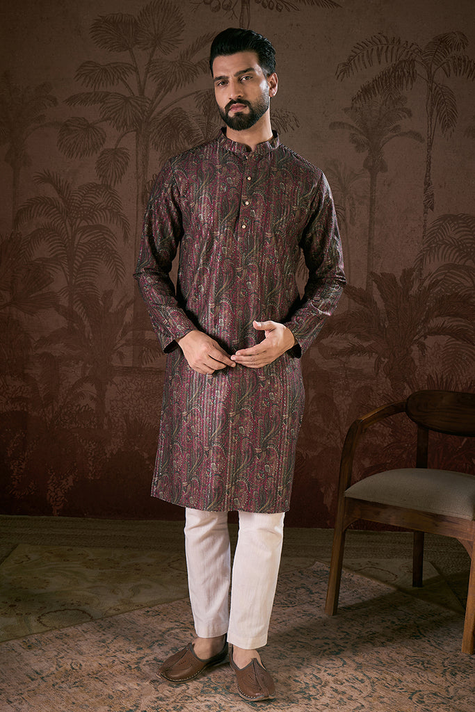 Purple Silk Blend Ethnic Motifs Printed Straight Kurta MKU1941