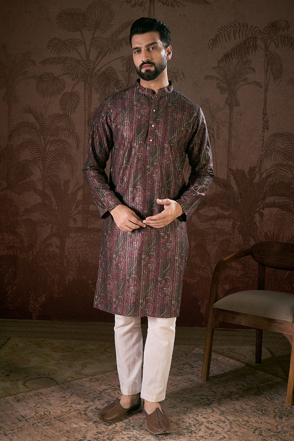 Purple Silk Blend Ethnic Motifs Printed Straight Kurta MKU1941