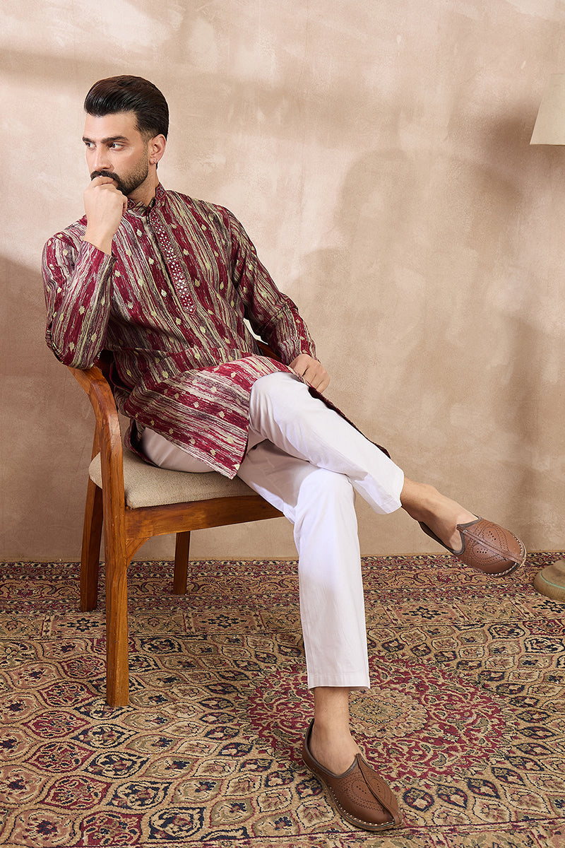 Maroon Silk Blend Abstract Printed Straight Kurta With Trouser MKSET2006