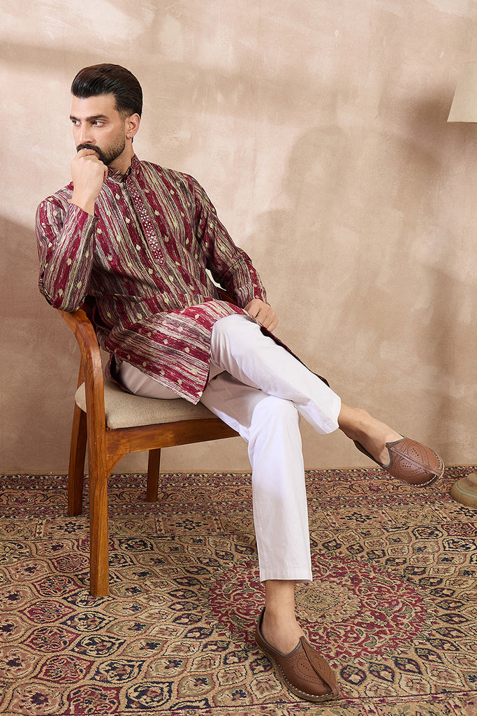 Maroon Silk Blend Abstract Printed Straight Kurta With Trouser MKSET2006