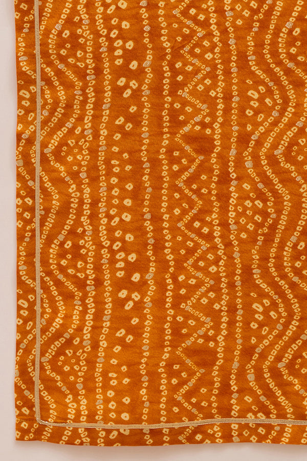 Rust Viscose Rayon Bandhani Printed Kurta With Dupatta MKUD1079