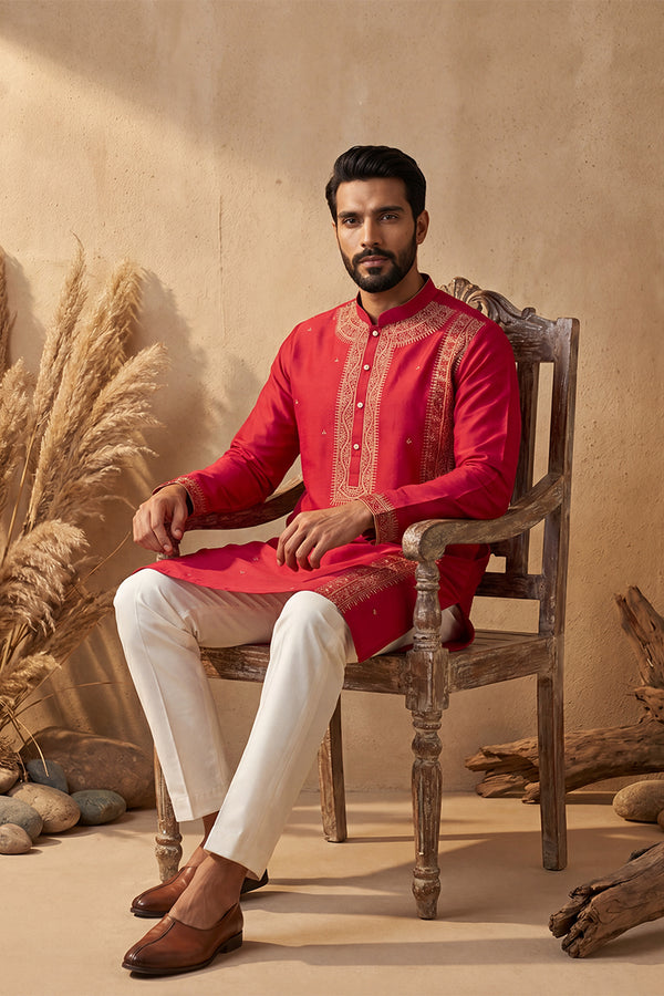 Pink Silk Blend Solid Emboidered Straight Kurta MKU2315