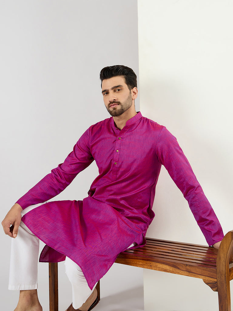 Pink Cotton Solid Woven Design Straight Kurta With Pant Set MKSET1100
