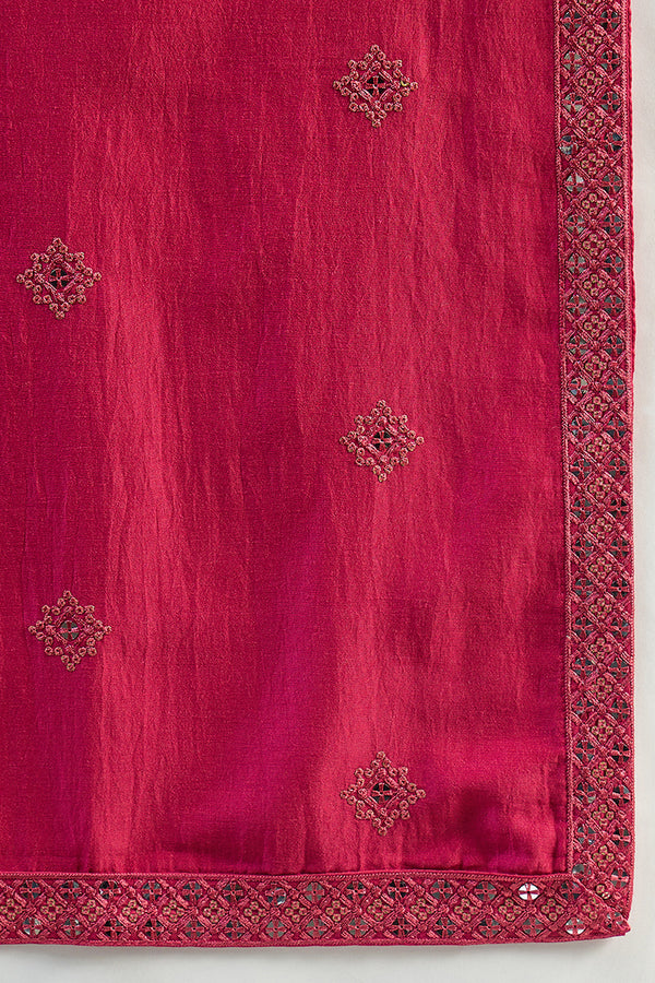 Pink Silk Blend Solid Embroidered Kurta&Dupatta With Trouser MKPD1077