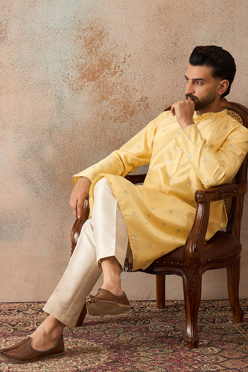 Yellow Silk Blend Floral Straight Kurta MKU2216