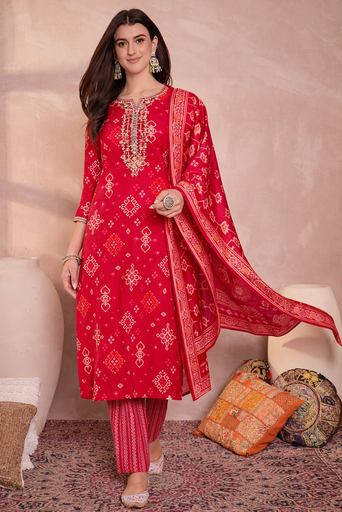 Pink Silk Blend Printed Ethnic Motifs Straight Kurta Set PKSKD3229