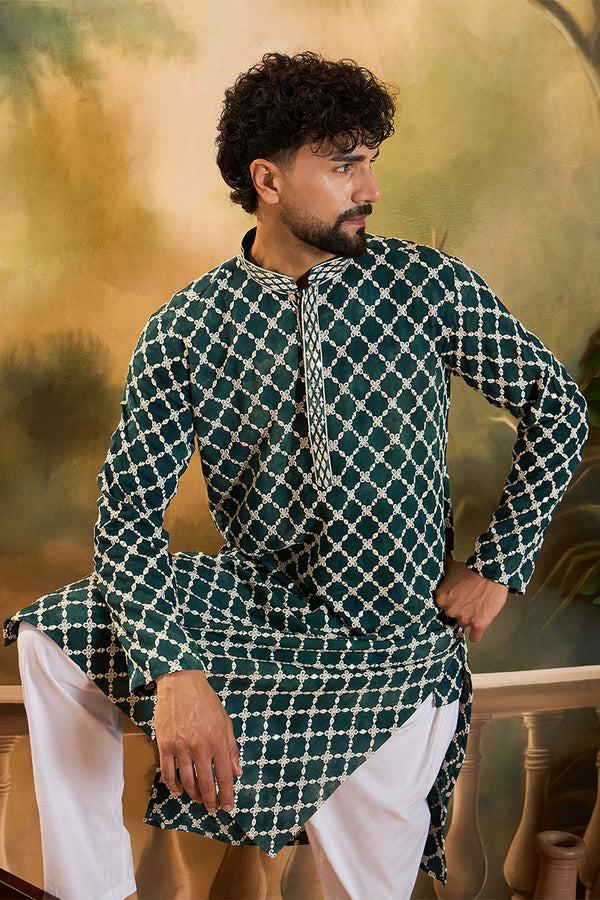 Teal Viscose Rayon Shibori Embroidered Straight Kurta MKU1416