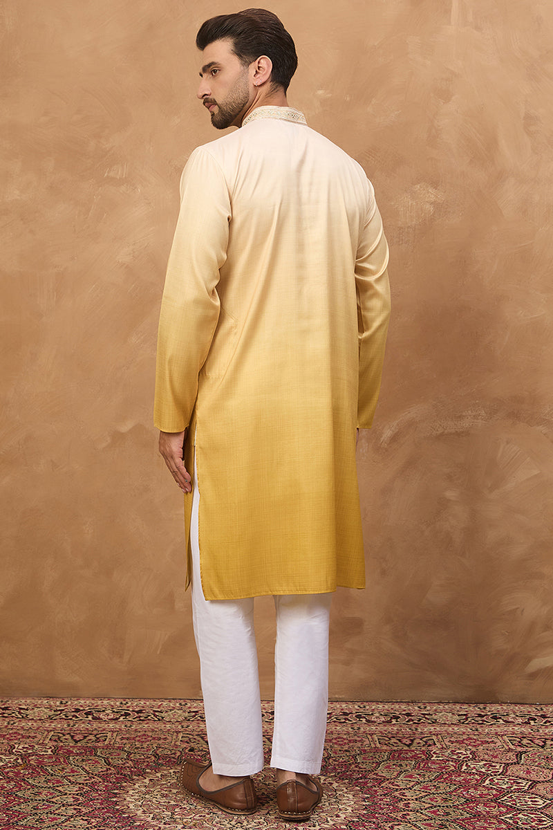Yellow Silk Blend Solid Embroidered Straight Kurta MKU1486