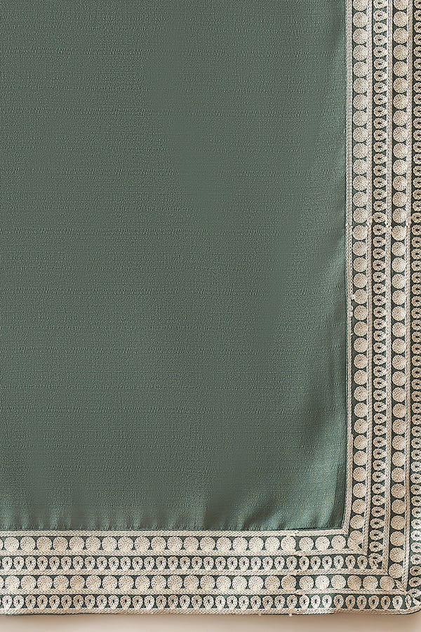 Green Silk Blend Solid Embroidered Kurta With Dupatta MKUD1040
