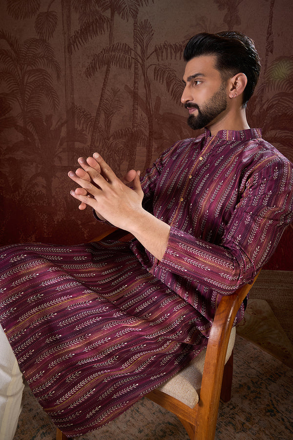 Purple Silk Blend Striped Printed Straight Kurta MKU1905