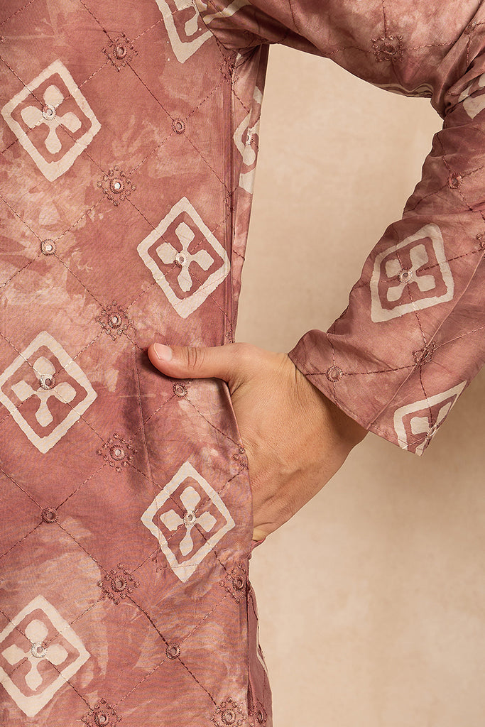 Brown Cotton Solid Embroidered Straight Kurta With Trouser MKSET1825