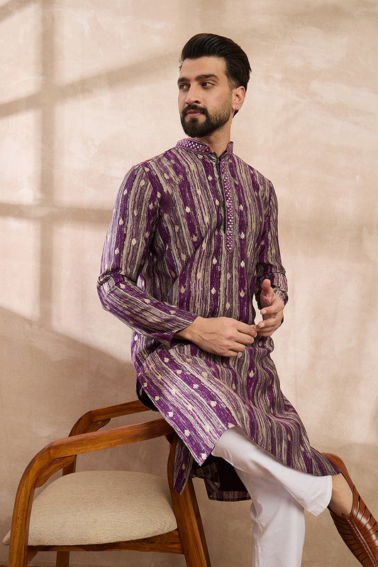Purple Silk Blend Abstract Printed Straight Kurta With Trouser MKSET2008