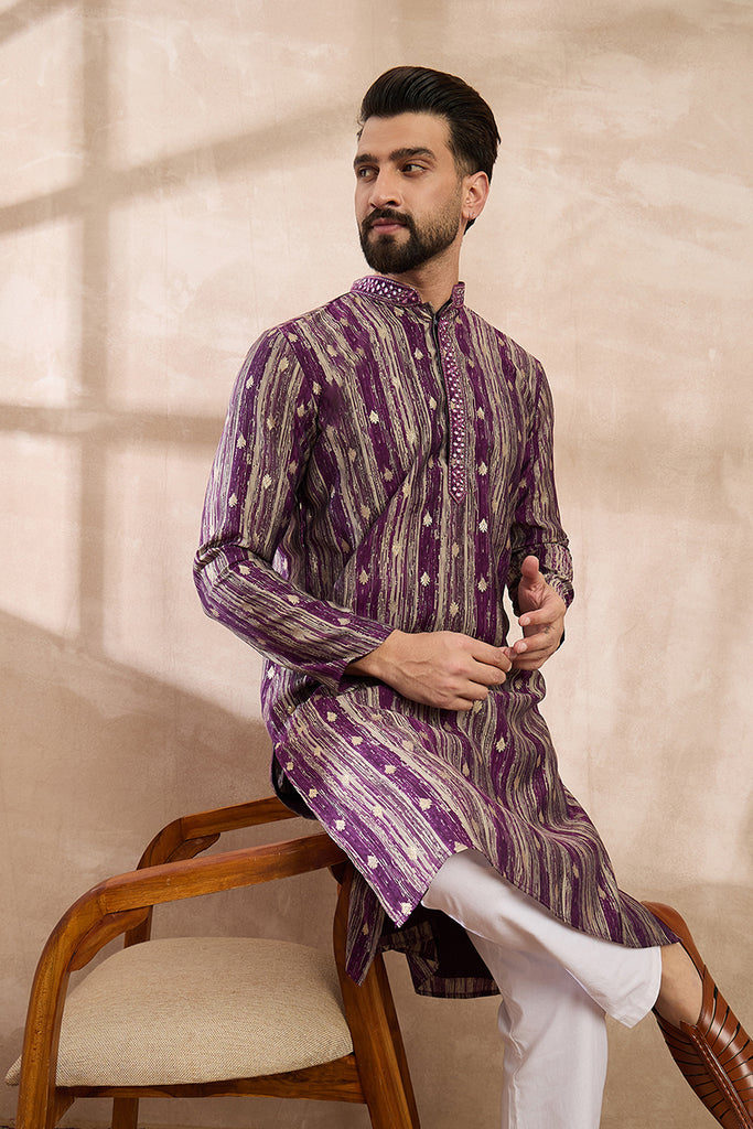 Purple Silk Blend Abstract Printed Straight Kurta With Trouser MKSET2008