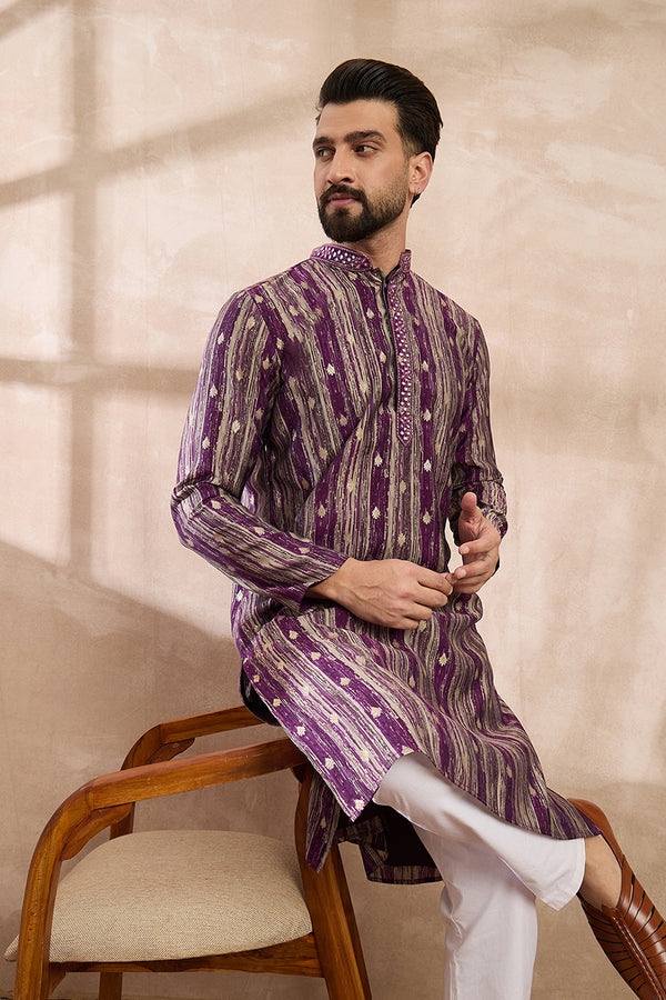 Purple Silk Blend Abstract Printed Straight Kurta With Trouser MKSET2008