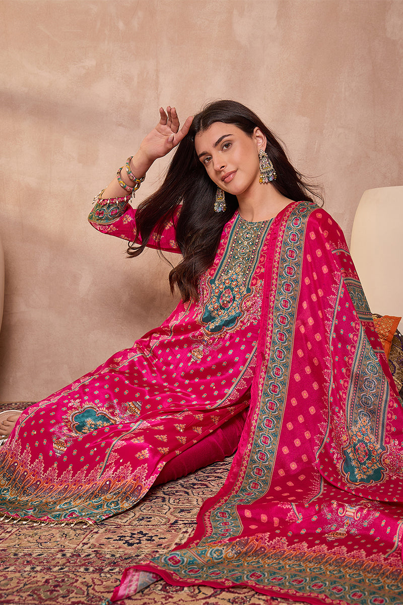 Pink Viscose Rayon Embroidered Kurta Trouser With Dupatta  HPKSKD2789