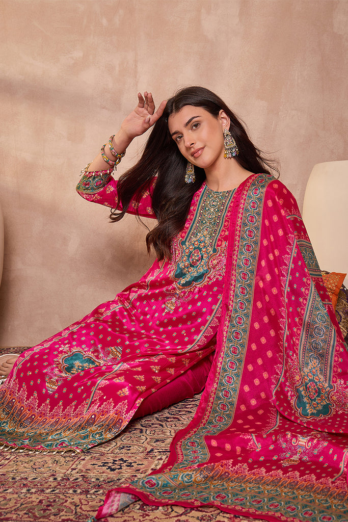 Pink Viscose Rayon Embroidered Kurta Trouser With Dupatta  HPKSKD2789