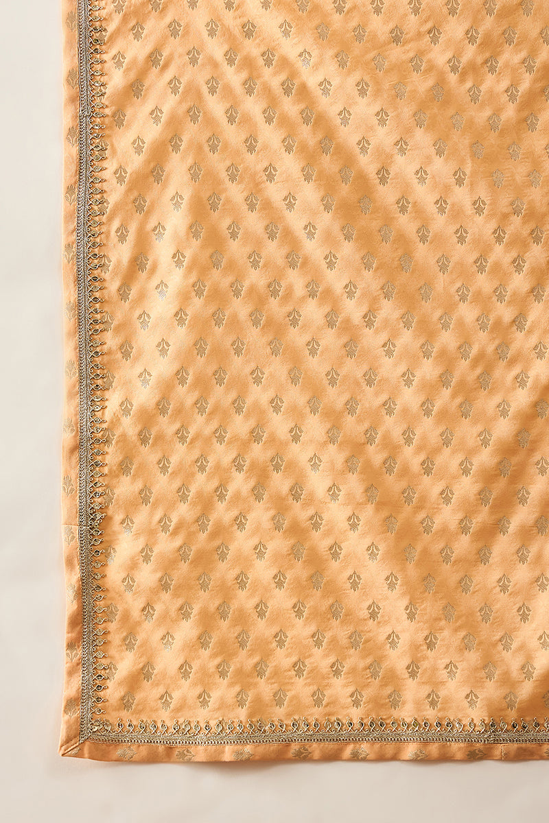 Peach Jacquard Woven Design Floral Straight Kurta Sets MKPD1017