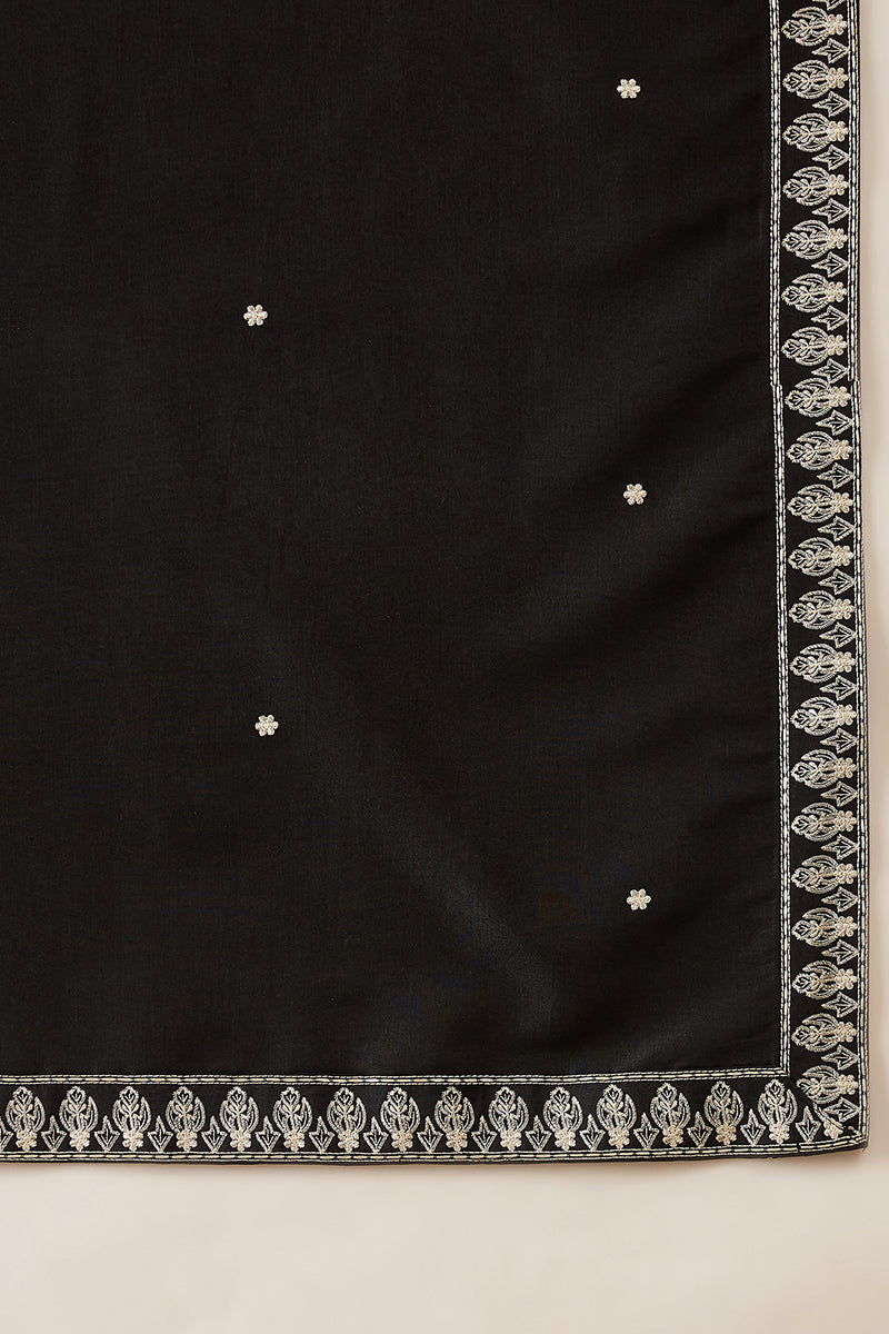 Black Silk Blend Solid Embroidered Kurta & Trouser With Dupatta MKPD1012