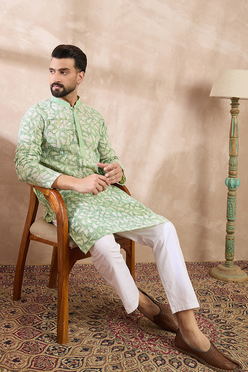 Green Viscose Rayon Ethnic Motifs Embroidered Straight Kurta MKU1672