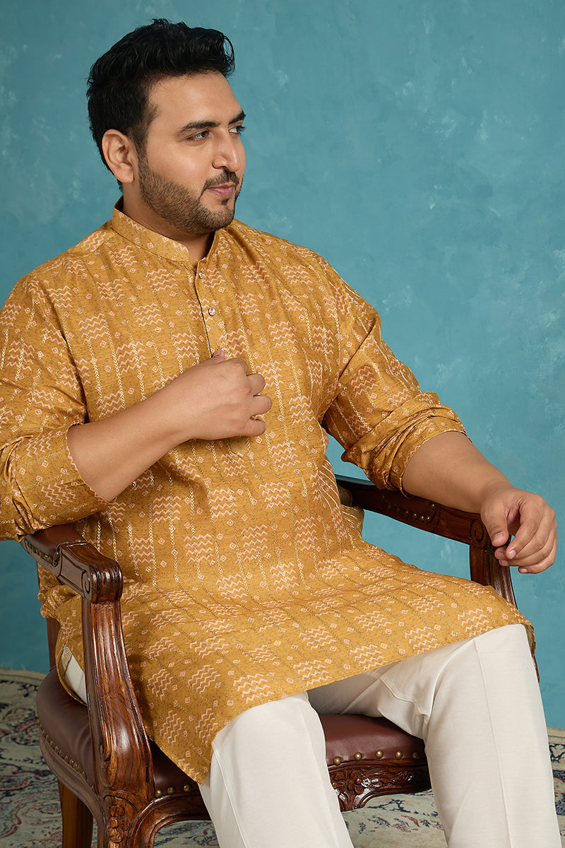 Mustard Silk Blend Ethnic Motifs  Zari Printed Kurta MKU1926