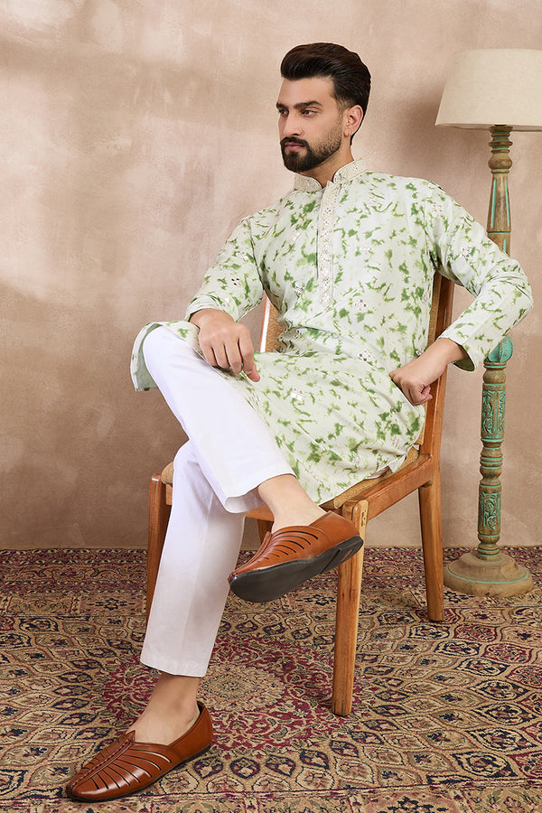 Green Silk Blend Solid Embroidered Straight Kurta MKU2003