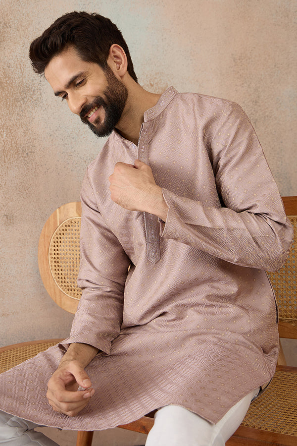 Lavender Silk Blend Floral Embroidered Kurta With Trouser MKSET2325