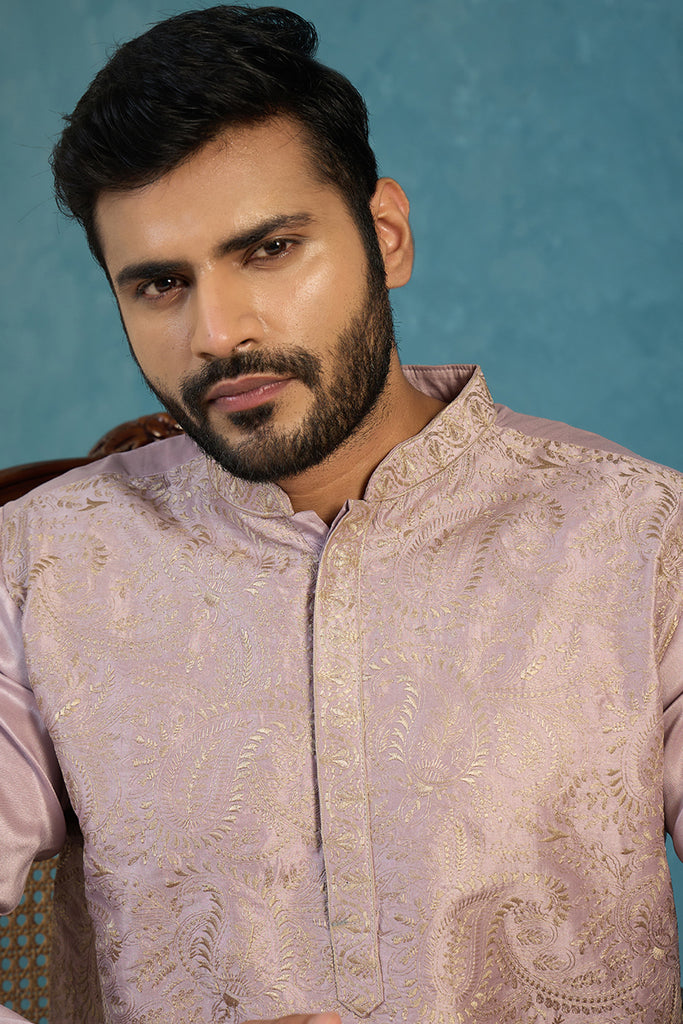 Lavender Silk Blend Embroidered Straight Kurta MKU2103