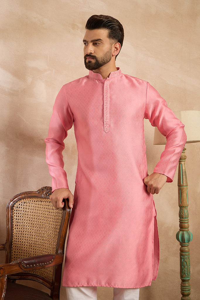Pink Polyester Solid Embroidered Straight Kurta MKU1842