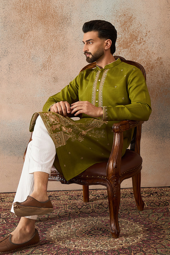 Green Viscose Rayon Solid Emboidered Straight Kurta With Trouser MKSET2208