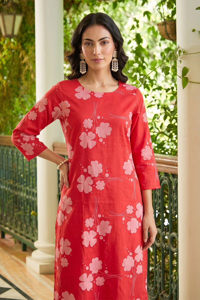 Printed Pink Cotton Fabric Kurti VCK1254