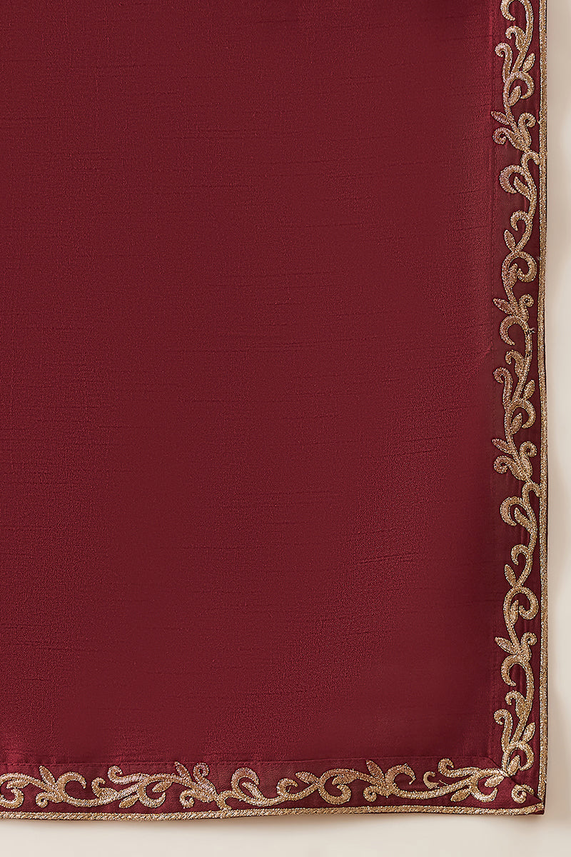 Maroon Silk Blend Solid Embroidered Kurta & Trouser With Dupatta MKPD1036