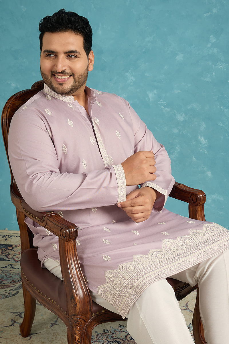 Lavender Silk Blend Solid Sequins Embroidered Kurta MKU2269