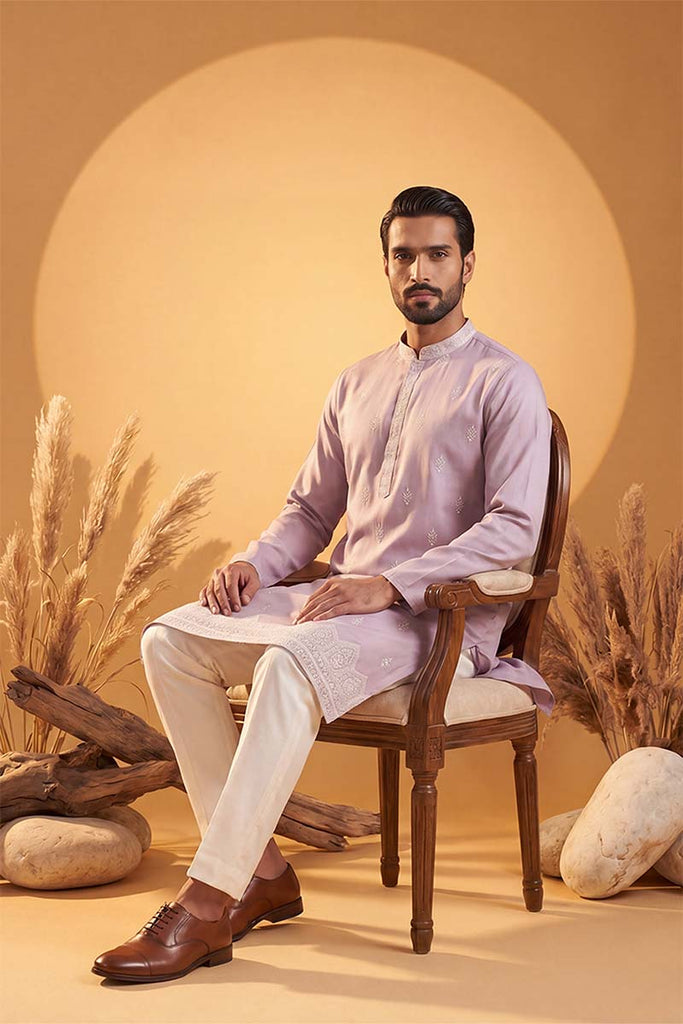 Lavender Silk Blend Solid Embroidered Kurta MKU2269