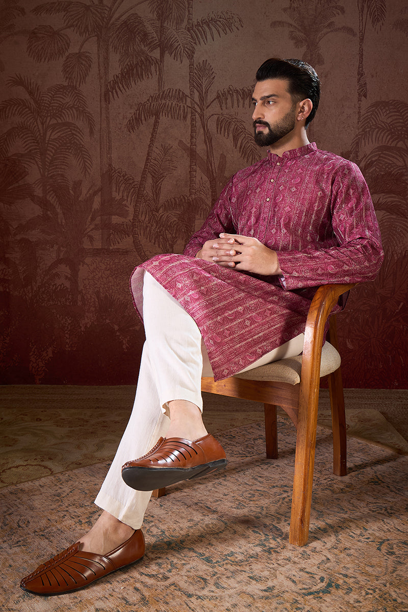 Maroon Silk Blend Ethnic Motifs Printed Straight Kurta MKU1928