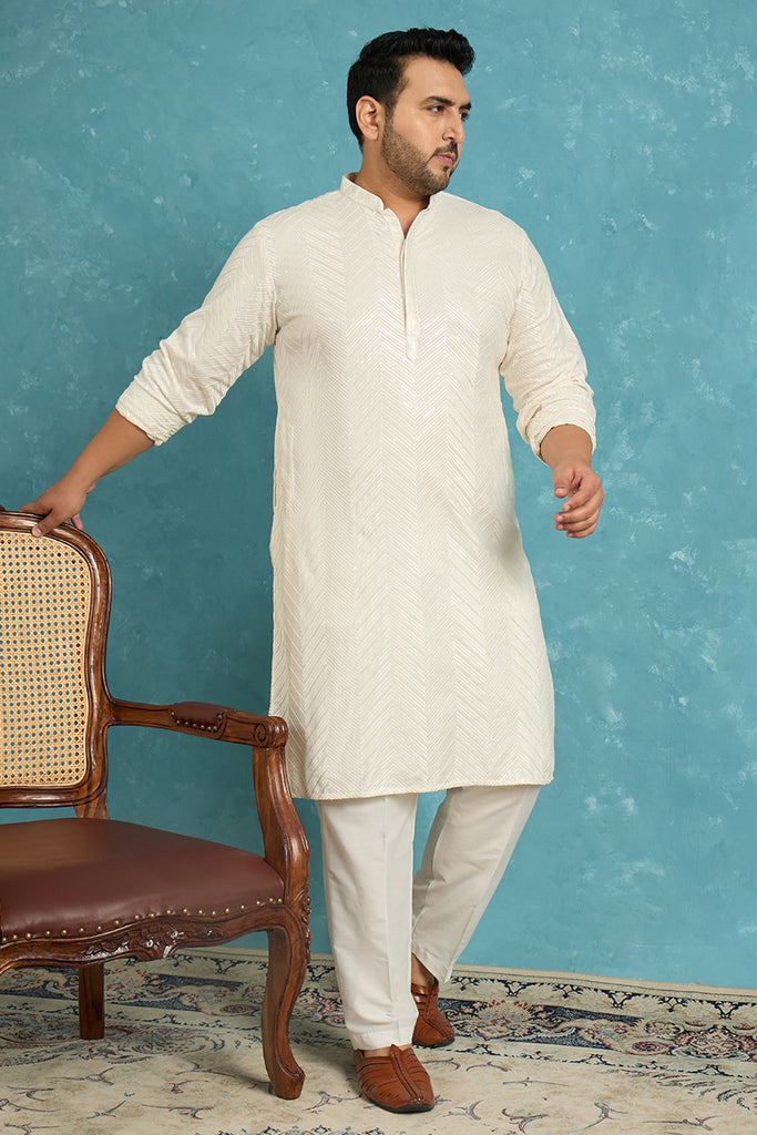 Off White Viscose Rayon Solid Sequins Embroidered Kurta MKU1102