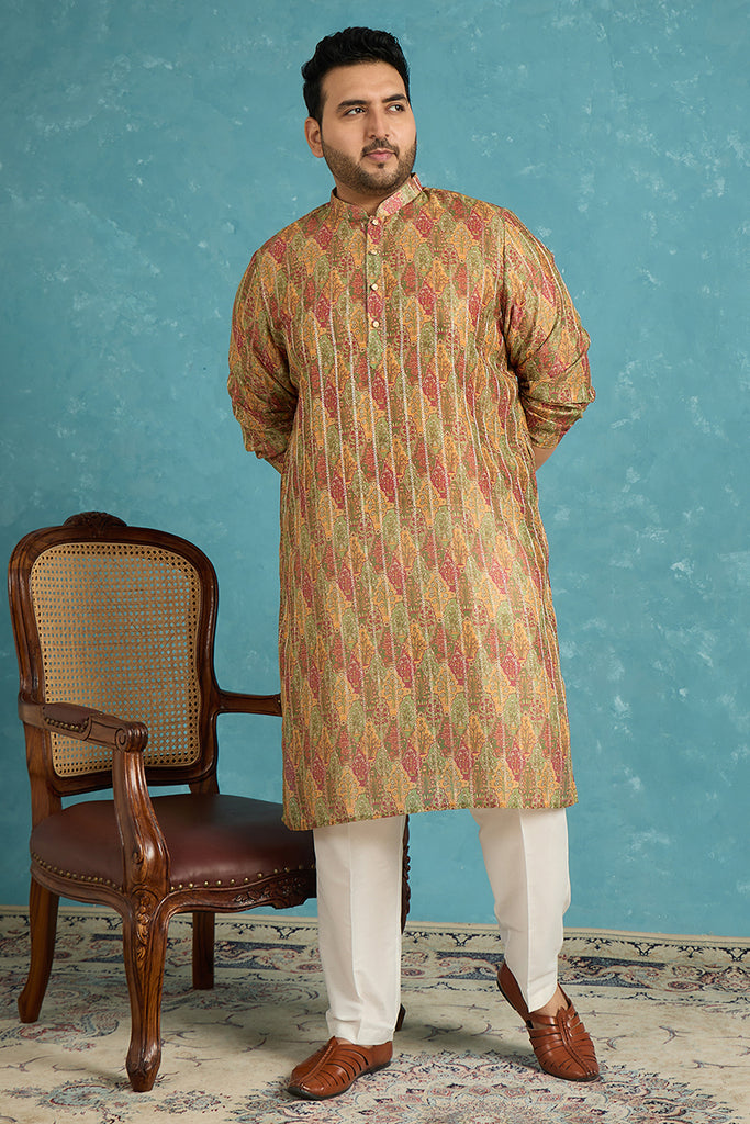 Green Silk Blend Floral Printed Kurta MKU1953
