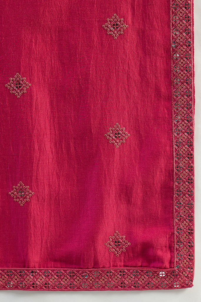 Pink Silk Blend Solid Embroidered Kurta With Dupatta MKUD1077