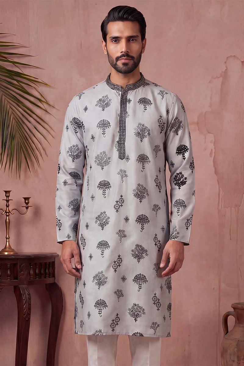 Silk Blend Embroidered Solid Blue Kurta MKU1805