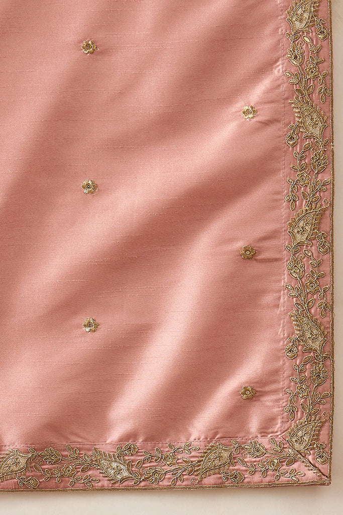 Pink Zari Embroidered Silk Blend Kurta with Dupatta MKUD1045