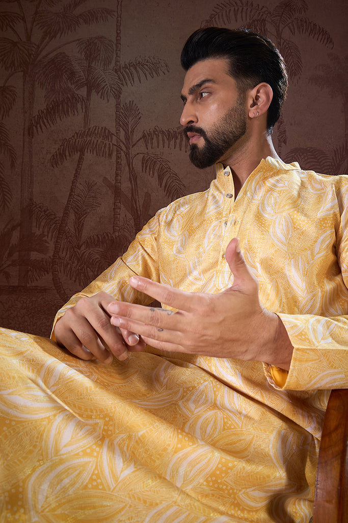 Yellow Silk Blend Floral Printed Straight Kurta MKU1937