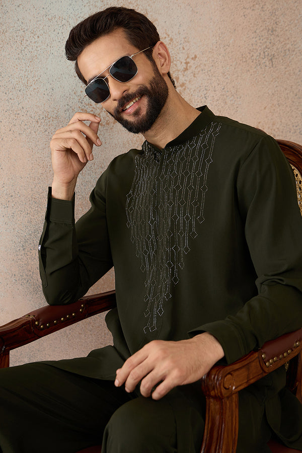 Green Silk Blend Ethnic Motifs Printed Kurta With Trouser MKSET2391