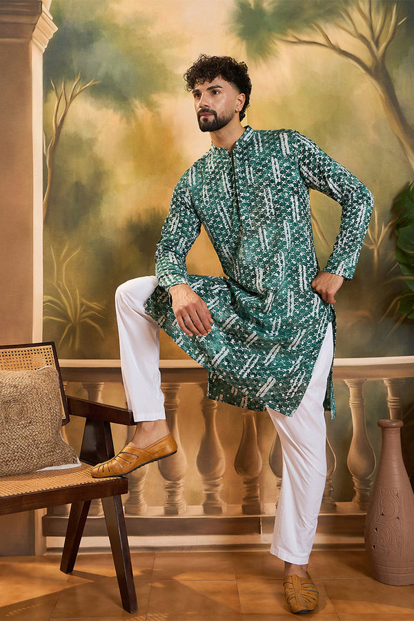 Green Viscose Rayon Embroidered Straight Kurta MKU1477